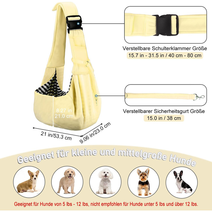 PetLoft Слінг-переноска для собак, реверсивний, регульований, для собак/кішок/кроликів (Бежевий)