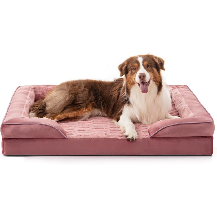 Ортопедичне ліжко для собак великих порід FURTIME, рожеве, 89x64x17 см. Зручне, з підтримкою, знімний чохол