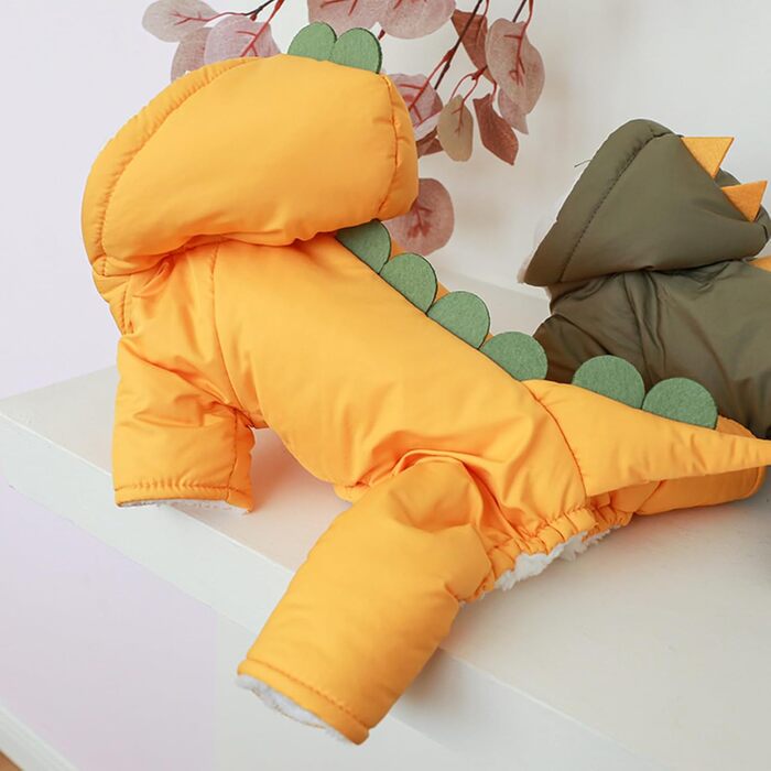 Зимовий костюм динозавра для собак, теплий комбінезон з капюшоном, одяг для маленьких собак, зелений, розмір M