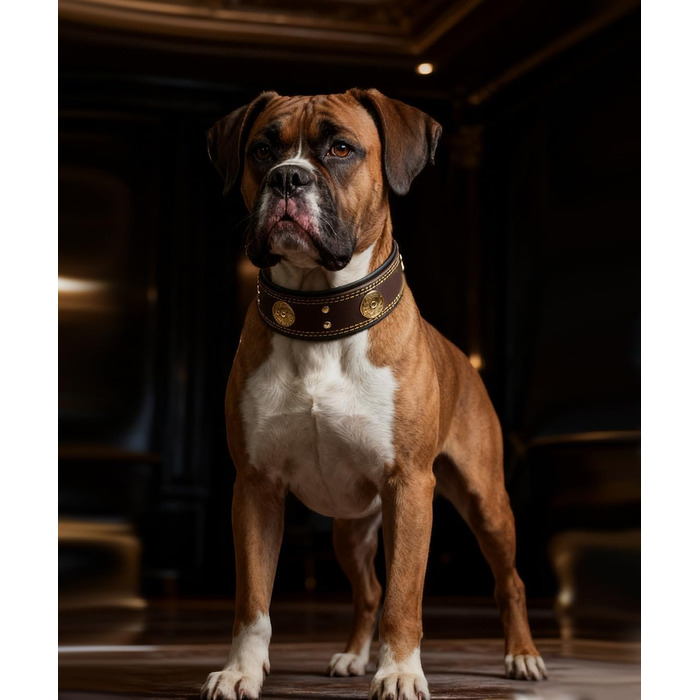 Шкіряний нашийник для собак, 5 см, ручної роботи, преміум якість, для великих та середніх порід, M (53.5-63 см, золотисто-коричневий)