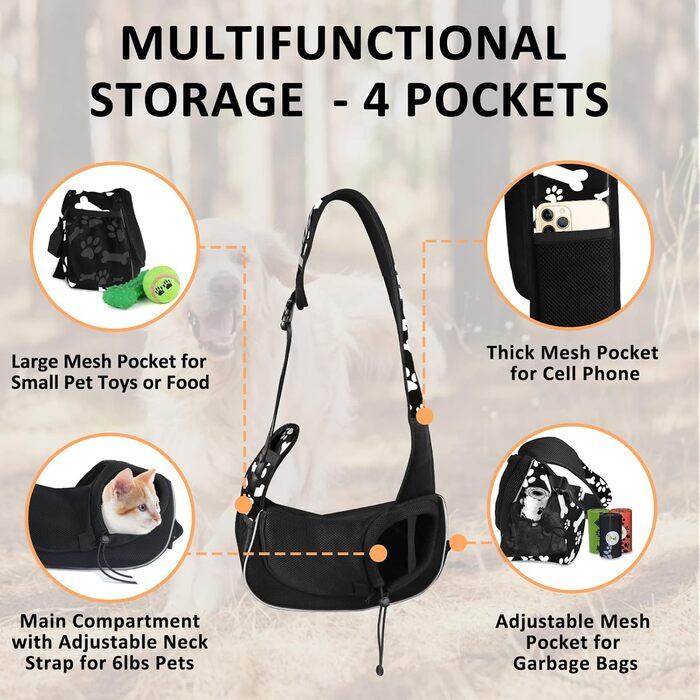 Трапельник для собак та котів, чорний, з регульованим ремінцем, для тварин до 5 кг, принт 'Лапи та кістки'