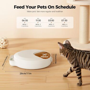 Автоматичний дозатор корму для котів, для вологого корму, розумний дозатор корму для тварин, автоматичний дозатор з таймером, автоматичне годування котів з 2 контейнерами, 4 порції (по 240 г)