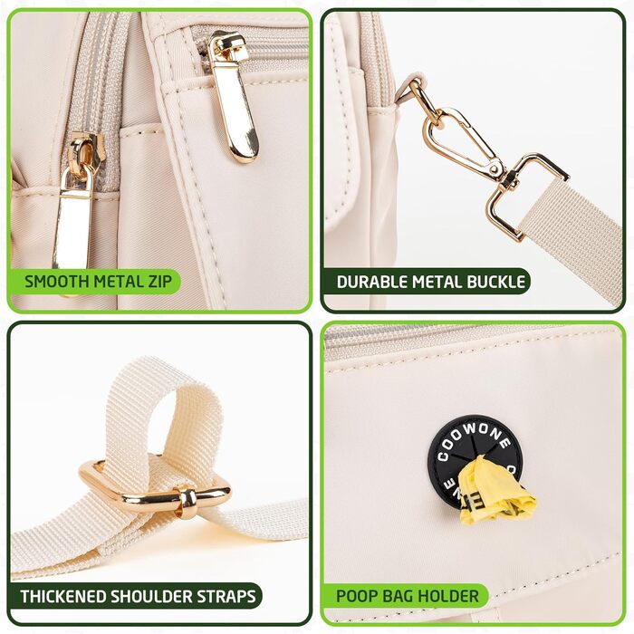 Сумка для собак COOWONE Leckerli-Tasche, водонепроникна, з тримачем для відходів, декілька кишень, сумка для перенесення ласощів, регульований ремінь, товстий плечовий ремінь, сумка через плече для цуценят, прогулянок, піших походів, бежева