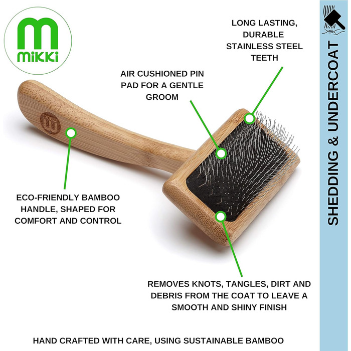 М'яка бамбукова щітка для грумінгу тварин Mikki 6280033 з кулькоподібними наконечниками для собак і котів, велика, 99 г (коричнева)