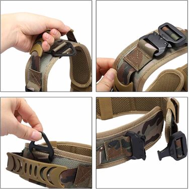 Нашийник для собак Vmokki з м'якою підкладкою, 7 см, з двома пряжками, контрольний ручка, тактичний, регульований, для великих собак (камуфляж)
