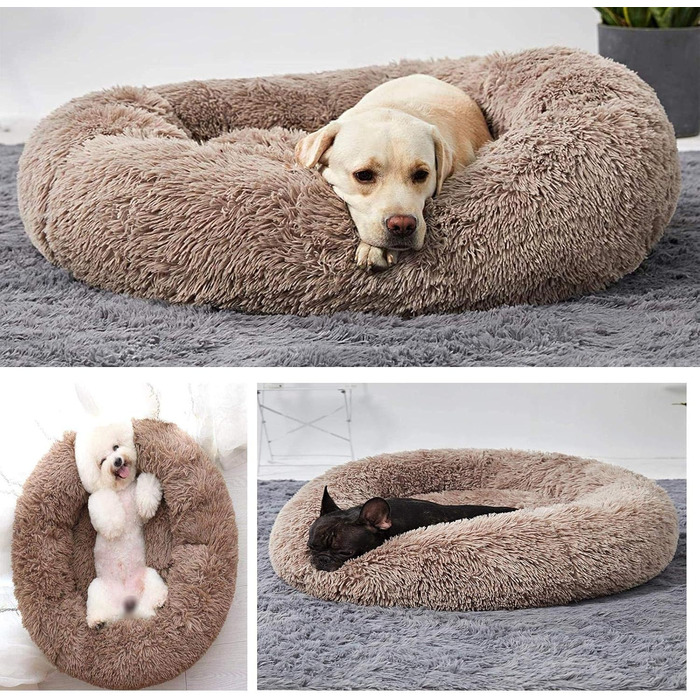 Ортопедичне собаче ліжко XXL: м'яке, антистрес, для великих та середніх собак. Кругле, овальне, з memory foam, коричневе.