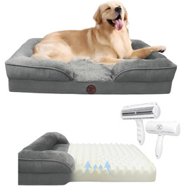 Ортопедичне ліжко для собак ZURMATRADE з піною з пам'яті – миється, нековзне та зручне – для великих та маленьких собак – сірого кольору, видалення шерсті XL (107x81,5x16,5 см)