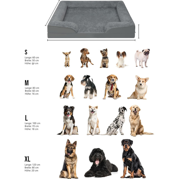 Ергономічне собаче ліжко Normani для великих, середніх та малих собак - ортопедична подушка для собак - диванчик для собак з високим бортиком (Антрацит, 50x60x14 см)