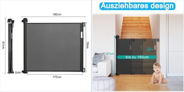 Захист для воріт/сходи NAIZY Rollo - сітка для собак та дітей, 180 см, чорний