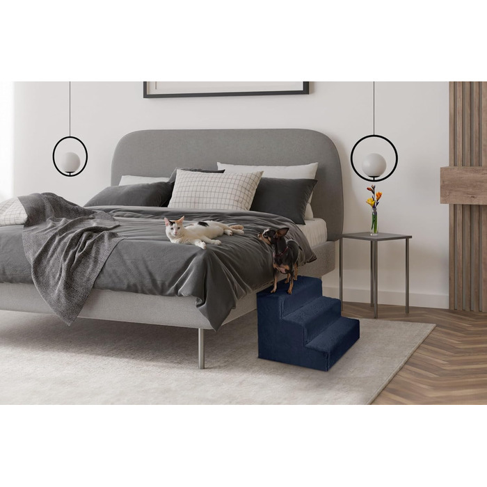 Сходинка для собак Mg Design - 3 сходинки, блакитний колір. Стабільна дерев'яна рама, захищає суглоби, легка та мобільна, для диванів та ліжок, підходить для собак та котів. Розміри: 40 x 45 x 35 см