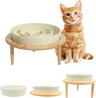 Миска для собак Anti Schling Napf з кераміки, піднята миска для собак, проти блювоти, інтерактивна миска для повільного годування, для котів та маленьких собак, темно-зелена, 15.5 см