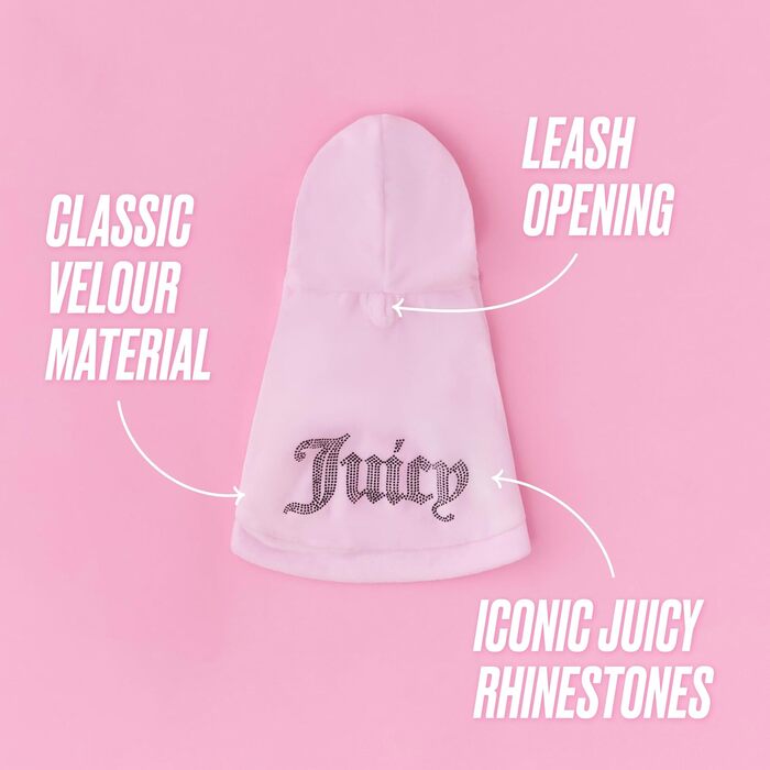 Худі Juicy Couture Bling Velours для домашніх тварин – Рожевий – Розмір XS/S (0,9–3,2 кг) – для маленьких собак та котів