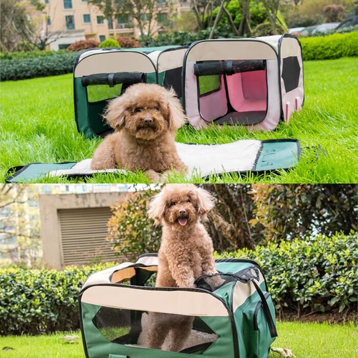 Складана переноска для собак та котів, 600D водонепроникна тканина, переноска для тварин для подорожей та дому, авто-переноска для котів та собак (Зелений, XL-80*56*56)