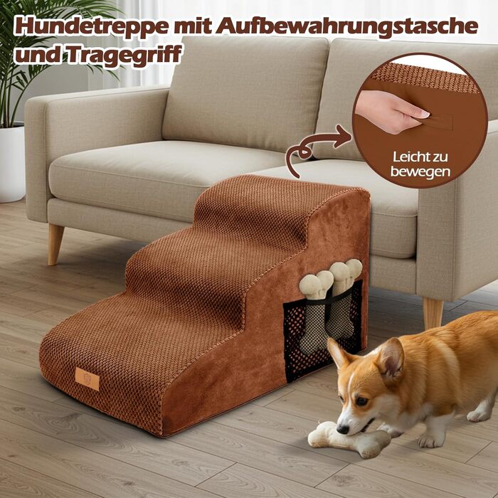 Сходинки для собак Eukue: 5 сходинок, складані, для маленьких та великих собак, з антиковзким покриттям, для ліжка/дивану (колір: коричневий)