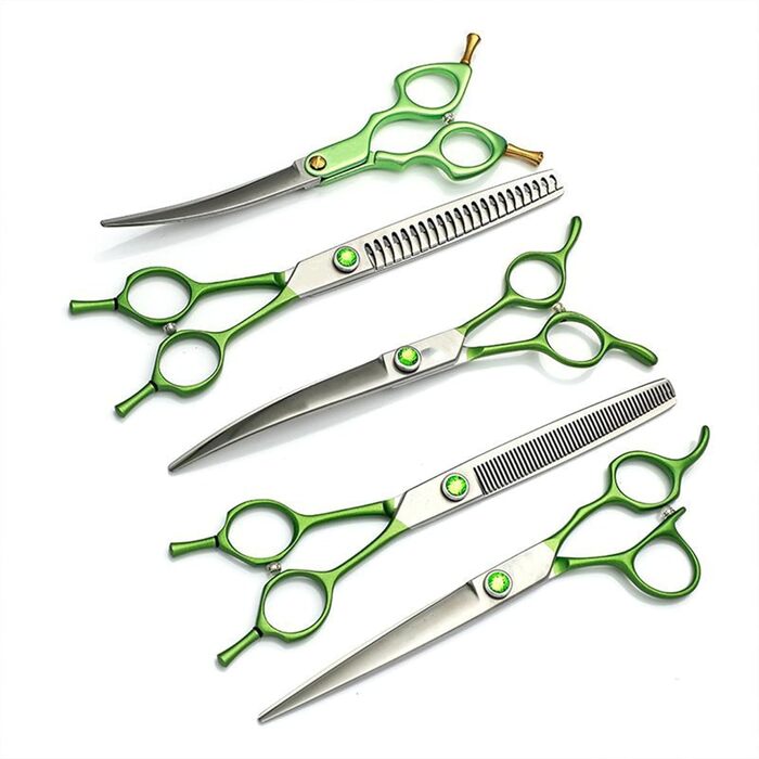 Ножиці для грумінгу собак, вигнуті - 7.0' з японської нержавіючої сталі. Ідеальні для догляду за шерстю собак та котів. Зелені ножиці для грумінгу.