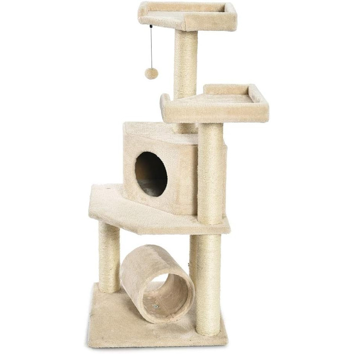 Дряпак для котів Amazon Basics з тунелем і стовпчиком, X-Large, 48×48×109 см, бежевий