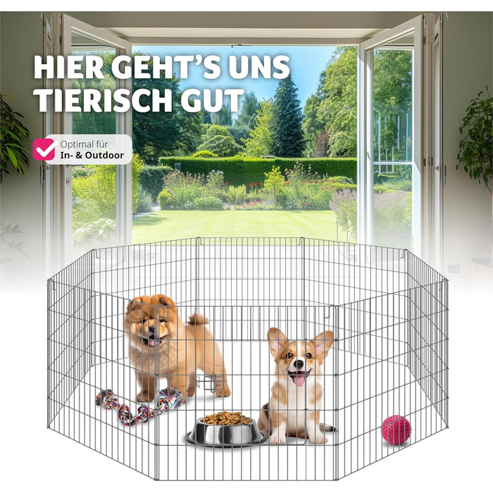 Вольєр Tectake® з захисним сітком, секційна огорожа, розкладна та розширювана, для дрібних тварин, кроликів, як загородження для собак, собачий вольєр, для цуценят, вольєр для кроликів, вуличний вольєр, діаметр 145 см, чорний