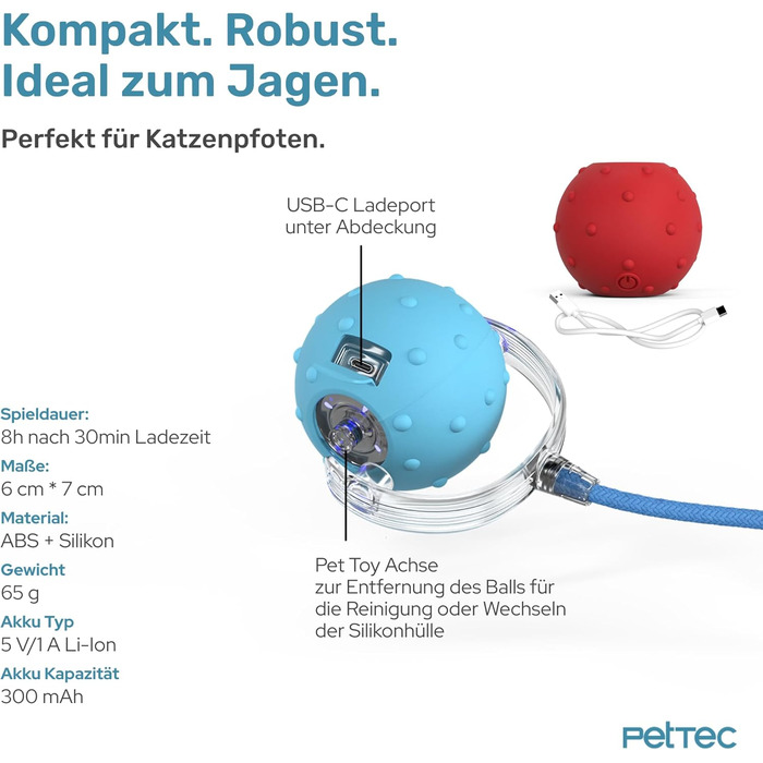 Автоматична іграшка для котів PetTec® з лазерним вказівником та м'ячиком - інтерактивна іграшка для котів 24/7, електрична