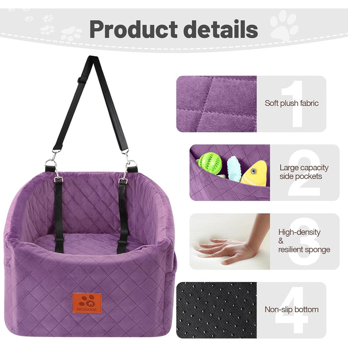 Автокрісло для собак: підставка з Memory Foam для собак до 15,9 кг, безпечне автоліжко для подорожей, знімний чохол