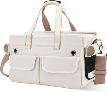 Транспортна переноска для котів та собак ALLSOPETS, складана, портативна, з м'якими кишенями, для подорожей, кемпінгу, хати, Бежева