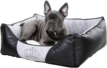 Кербл Pet Kuschelbett Chiara: м'яке ліжко для домашніх тварин, 55x45x18 см, сірий/чорний колір з стразовою короною