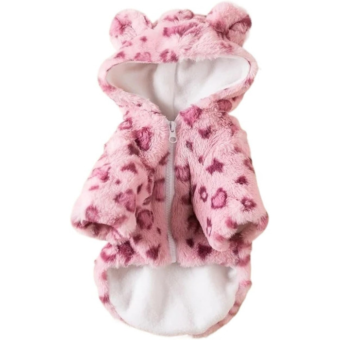 Теплий зимовий халат для собак та котів з капюшоном у леопардовому принті, метод Bucket Teddy, для маленьких та середніх порід (Рожевий, M)