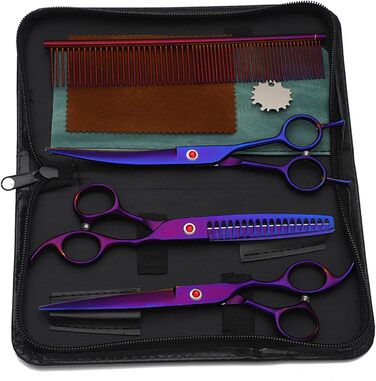 Набір професійних ножиць для собак та котів 4-в-1, з витончувальними ножицями, гребінцем, нержавіюча сталь 440C