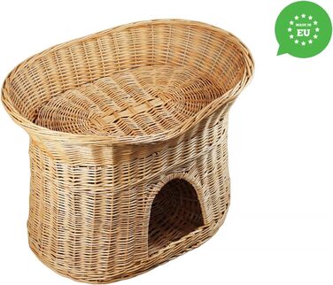 Будиночок-корзина для котів XL 70 см з лози, двоповерхове ліжко для котів і собак, натуральний колір, для дому