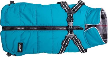 Зимова куртка CHIARA для собак, модель MAX, розмір M, матеріал: 100% поліестер, з флісовою підкладкою, зручна у надяганні, регульована довжина, можна прати в пральній машині, колір: бірюзовий