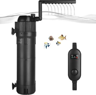 Фільтр для акваріума ITIY 5-в-1 з UV-фільтром, 650 л/год, 6W, таймер, регульований на 180°, для малих акваріумів, тропічних акваріумів, та акваріумів для черепах. UV: 8W