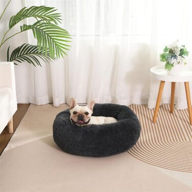 М'яке ліжко для собак та котів у вигляді пончика, плюшеве, кругле, 58 см, темно-сіре