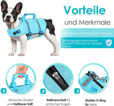 Спасальний жилет для собак AOFITEE XXL, великий розмір, з ручкою, світловідбиваючий, високоплавучий, для великих собак, блакитний