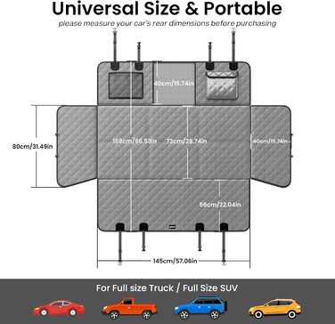Плед для собак у машину Pecute з жорсткою основою, 133*62 см, сірий XL. Водонепроникний, антикігтунний, 3-в-1 (розширення сидіння, чохол, сітка). Підходить для великих SUV/LKW, до 150 кг.