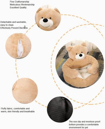 М'яке ліжко для котів та собак, плюшеве, кругле, знімний чохол, 60 см (Хакі)