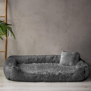 Ортопедичне ліжко для собак Tierlando® Pedro Shaggy з м'яким штучним хутром, знімним ортопедичним матрацом, розмір 160x110 см, колір: графіт
