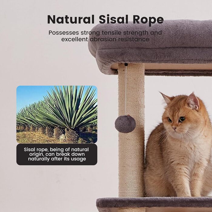 Дерев'яний кігтеточки для котів Gardner Pet Katzenbaum, 105 см, з платформою, 2 печерами, кошиком, сірий, для дому