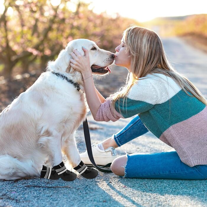 4 шт. собачі черевики, захист лап, водонепроникні собачі чоботи з світловідбиваючими ременями, регульовані, миючі, захисники лап для маленьких, середніх та великих собак, чорний