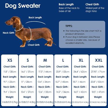 Світер для собак Konvinit, великі породи, зимовий, теплий, блакитний. XS-2XL, для Чихуахуа до Лабрадора, також для Такс. Об'єм грудей L: 53 см