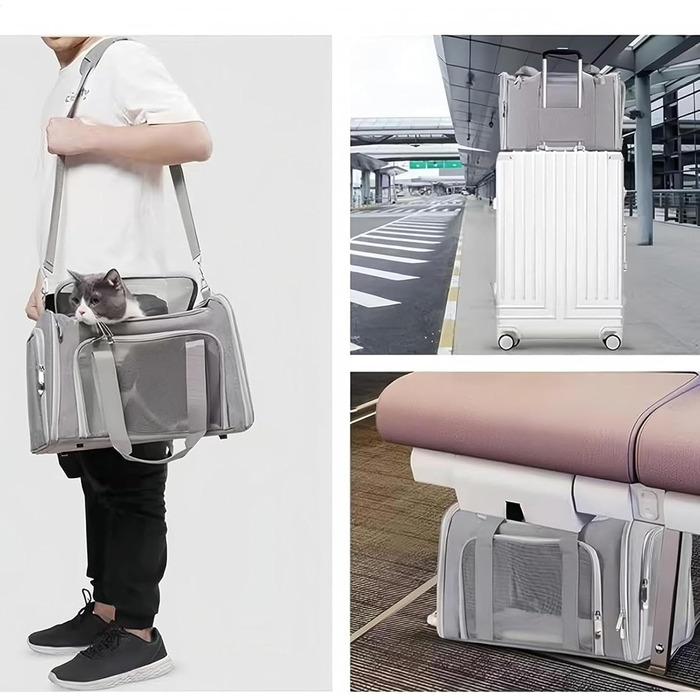 Транспортна переноска для собак та котів, складана, сіра. Зручна переноска-сумка для маленьких собак та котів. Дихаюча переноска для тварин.