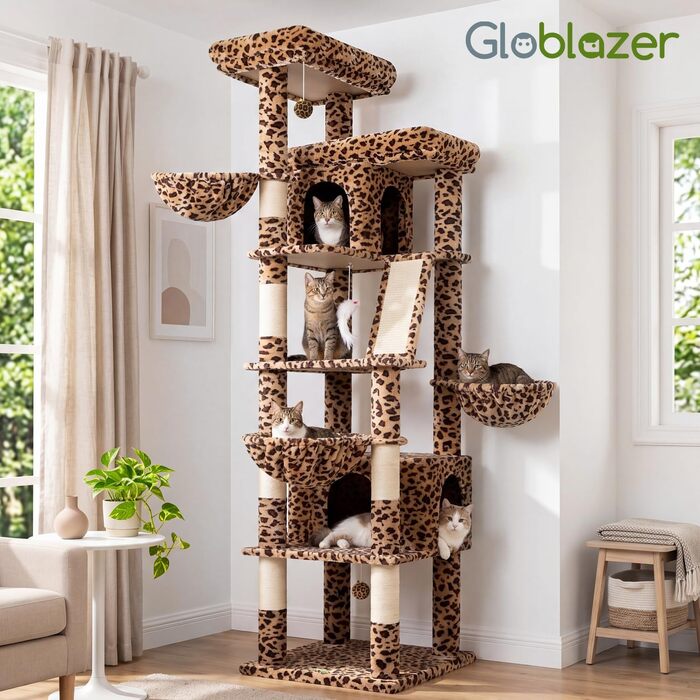 Комплекс для котів Globlazer Kratzbaum XXL 204 см з платформами, будиночками та іграшками (Леопард)