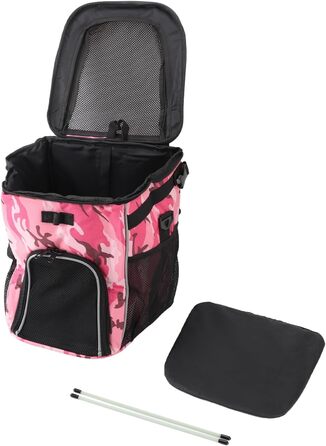 Корзина для собак у велосипед, велика місткість, водовідштовхувальна, дихаюча, для легкої збірки та чищення, сумка-переноска для тварин для подорожей на природі (Рожевий камуфляж)