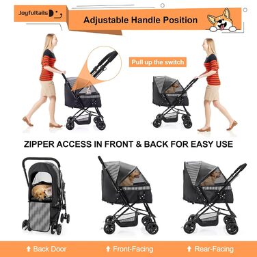 Складана візок для собак та котів, чорний, до 20 кг