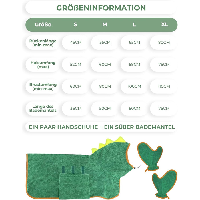 Рушник для собак з мікрофібри, халат для собак, швидковисихаючий, регульований, для великих, середніх та малих собак/котів (зелений, M)
