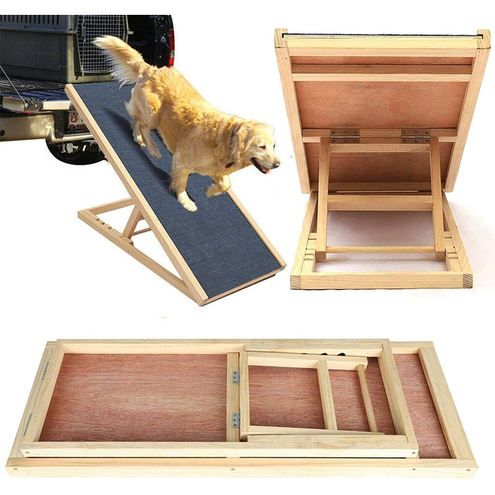 Дерев'яна пандус для собак та котів, 100 см, регульована висота, для ліжка, дивана, авто