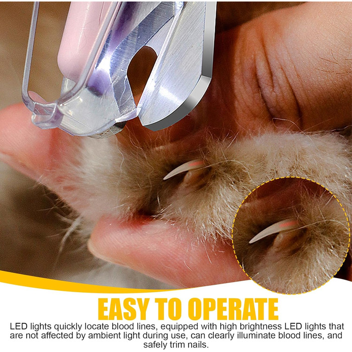Набір для стрижки кігтів домашніх тварин з LED-підсвічуванням 2 в 1: стрижка та шліфування для собак та котів (рожевий+білий)