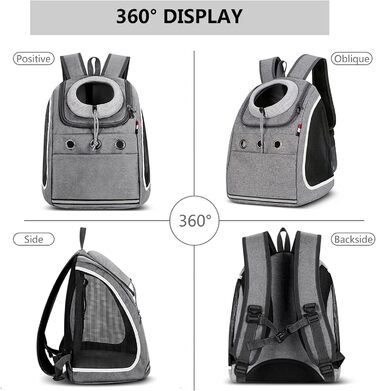 PETCUTE Рюкзак для собак та котів - переноска для маленьких тварин, сірий, для подорожей, кемпінгу та прогулянок