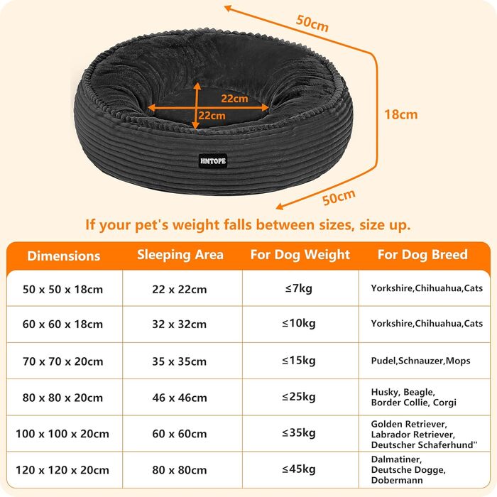 Кругле ліжко для собак та котів, м'яке, зручне, Ø 50 см, темно-сірий колір, 50x50x18 см