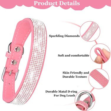 Нашийник для собак та котів Suiecuor, 4 шт., з блискітками, рожевий, S