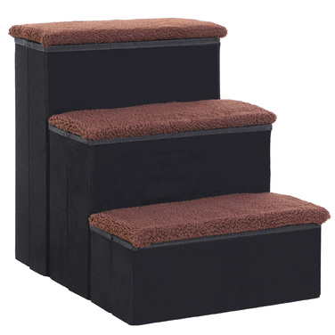 PawHut Pet Stairs Складні сходи для кішок Сходи для собак з 3 сходинками для зберігання для кішок і собак МДФ чорний 40x54x48см