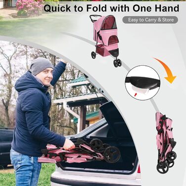 Візок для собак Wedyvko, 15 кг, рожевий, легкий, компактний, з аксесуарами, EVA-колеса